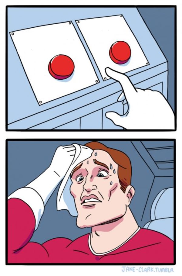 Two Buttons meme about Kanpai Foods